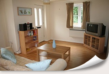 Lounge room of modern fully-furnished apartment in central Oxford